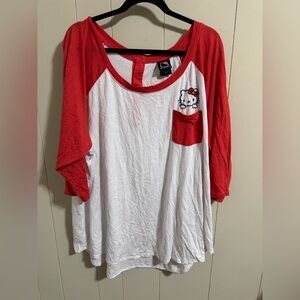 Torrid Hello Kitty Red White 3/4 Sleeve raglan Tee embroidered bow buttons 4 4x